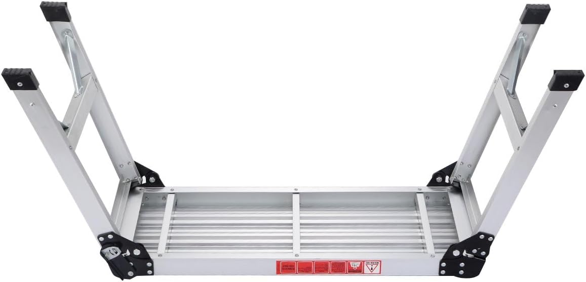 Piattaforma da lavoro in alluminio, pieghevole, con serrature di sicurezza, 150 kg, capacità di carico, piattaforma di lavoro con tappetini antiscivolo, scala per officina, casa, ufficio e