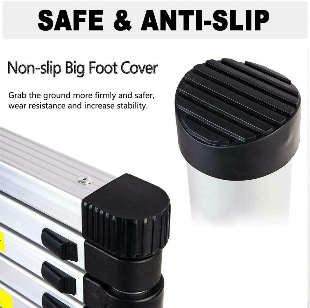 Scala Telescopica in Acciaio inossidabile da 5 m, antiscivolo, Scala Allungabile con 2 Ganci, 13 pioli, Scala multifunzione, facile da trasportare, portata 150 kg, EN131