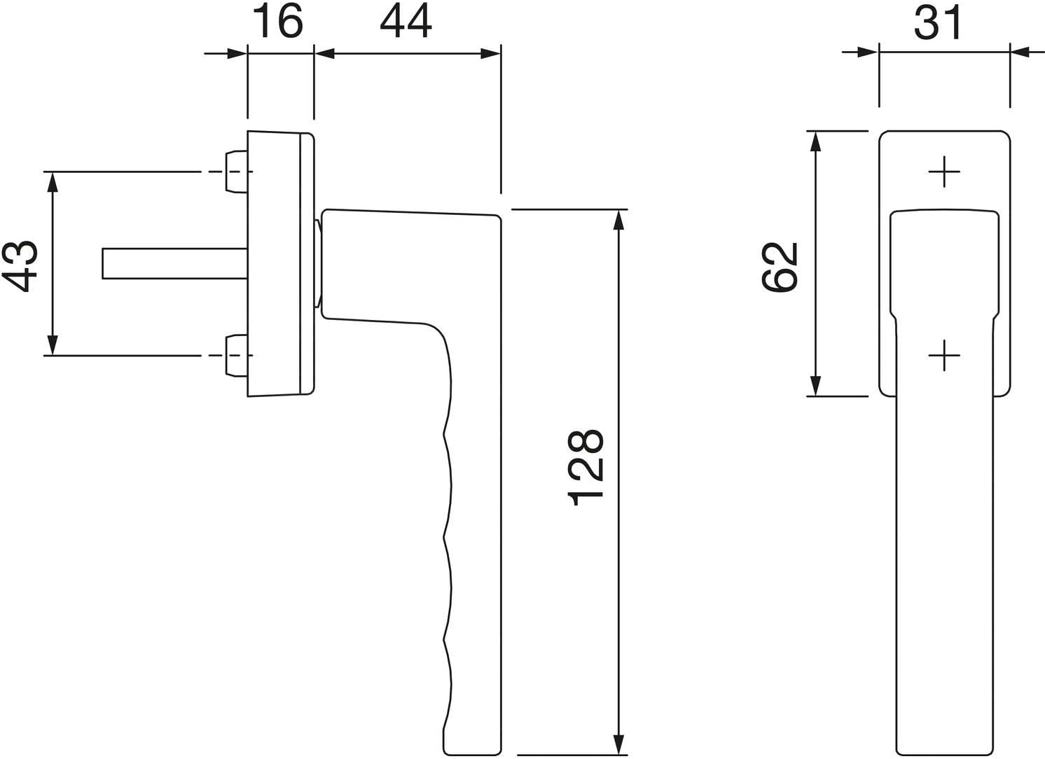 Maniglia per finestra Toulon Secustik, VK, 7 x 32-42 mm, argento anodizzato