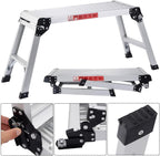 Piattaforma da lavoro in alluminio, pieghevole, con serrature di sicurezza, 150 kg, capacità di carico, piattaforma di lavoro con tappetini antiscivolo, scala per officina, casa, ufficio e