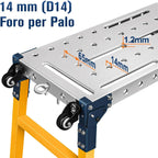 Piattaforma da Lavoro Multifunzione 2-in-1 | Trabattello Portatile Tavolo per Saldatura con Ruote | Lavoro Zincata 36x140 cm | Portata 500 KG