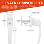 Paio Maniglia Bloccabile per Finestra con 4 Chiavi per Sicurezza Bambini 2PZ Maniglie per Porte Finestre a Battente con Serratura in Lega di Alluminio Mandrino 35mm - Bianco