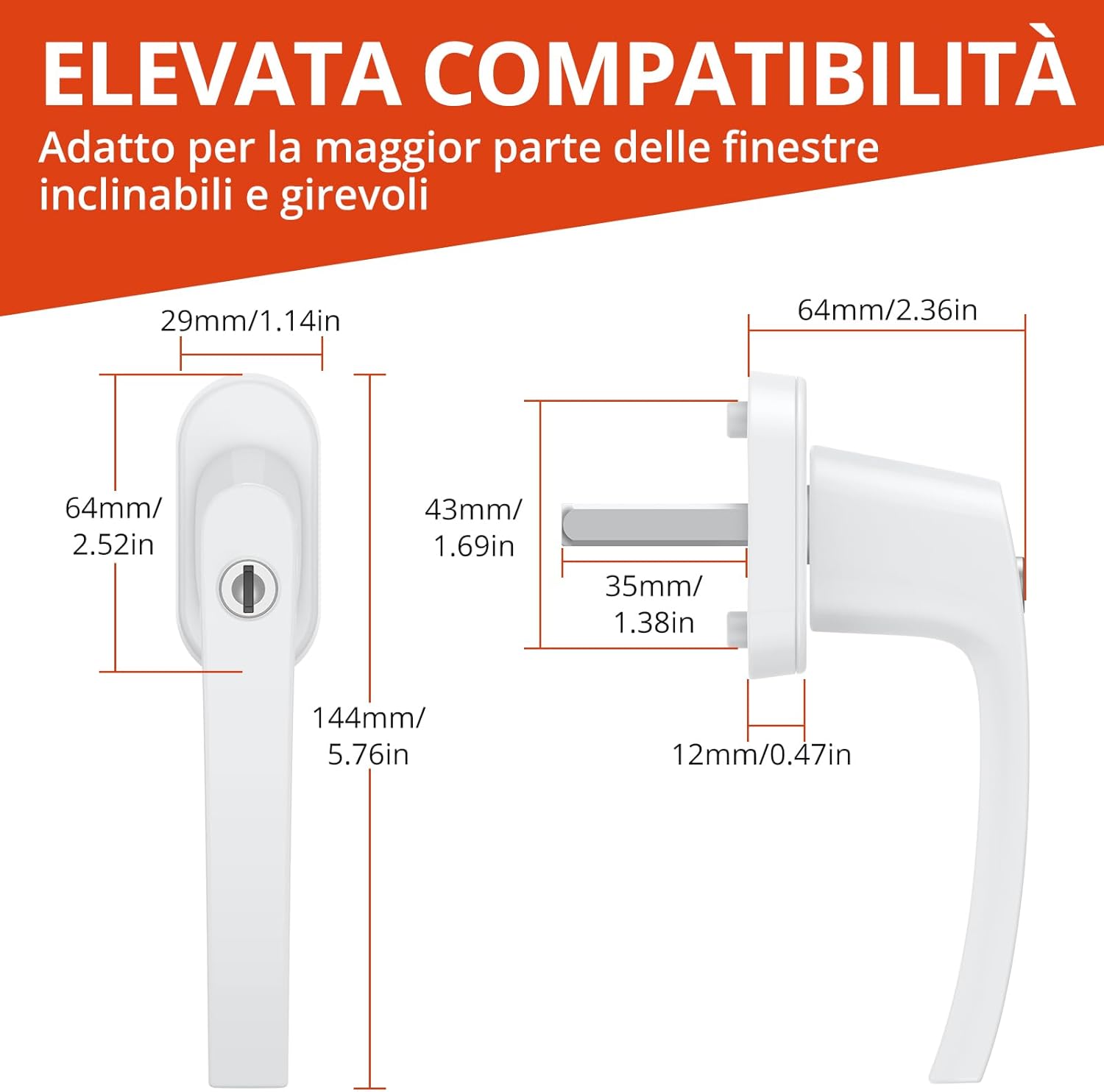 Paio Maniglia Bloccabile per Finestra con 4 Chiavi per Sicurezza Bambini 2PZ Maniglie per Porte Finestre a Battente con Serratura in Lega di Alluminio Mandrino 35mm - Bianco