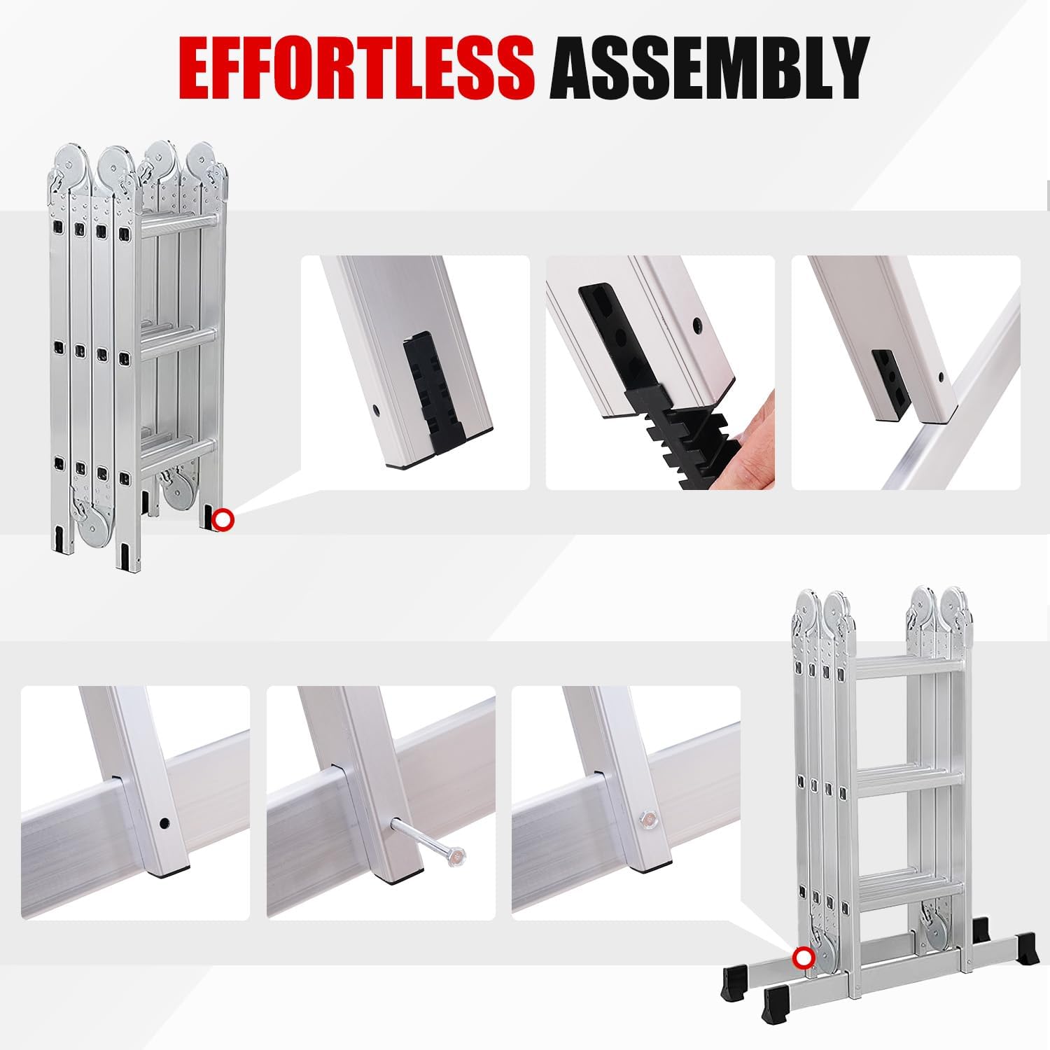 Scala multiuso 4x3, scala pieghevole in alluminio 7 in 1 con 2 ruote, scala multiuso per uso domestico a 12 gradini, portata massima