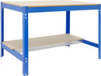 Banco da lavoro per officina, capacità di carico 400 kg, 842x910x610 mm, tavolo da lavoro fai da te, Blu/Legno - BT0