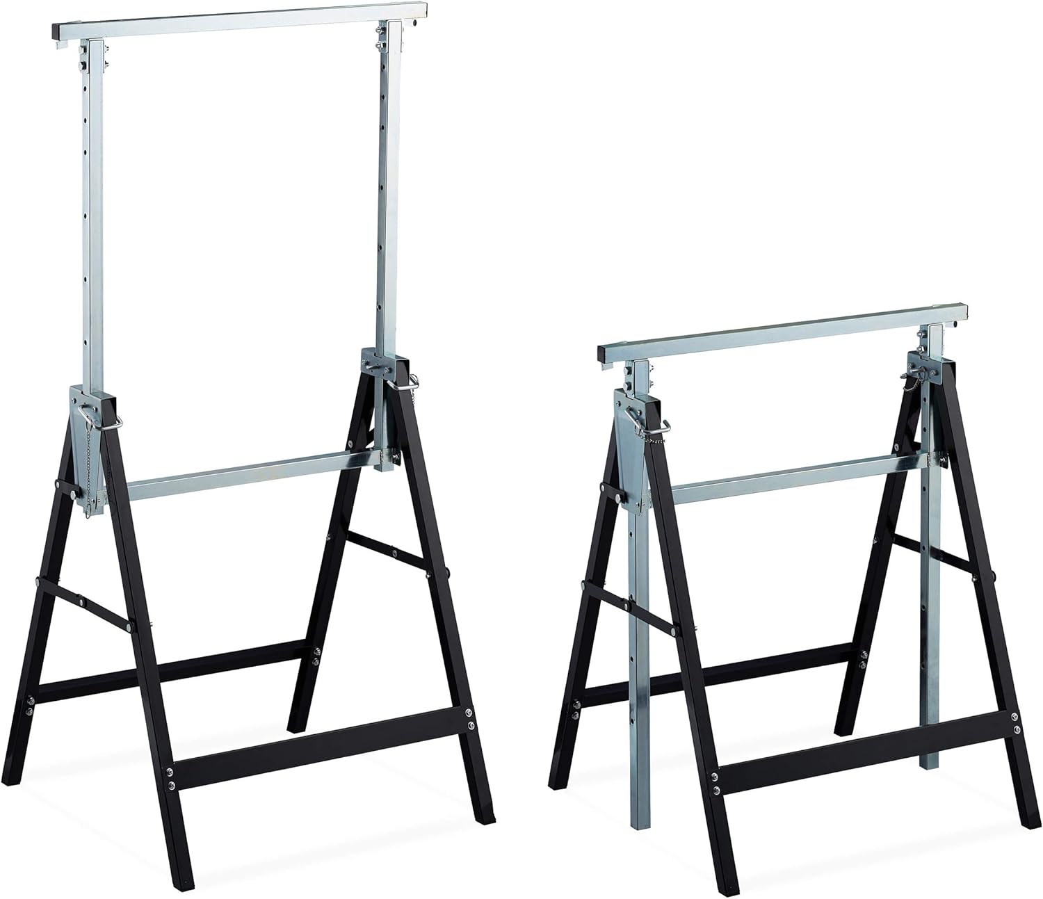 Cavalletto da Lavoro, Set da 2, Banco da Lavoro Resistente, max. 200kg, 80-130cm, Pieghevole, Nero-Argento