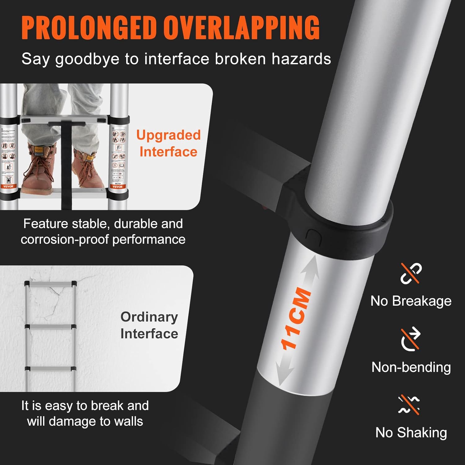 Telescopica in Alluminio Estensibile Altezza Max. 3,2m Portatile 8,2kg, Scala Telescopica Allungabile in Alluminio Portatile