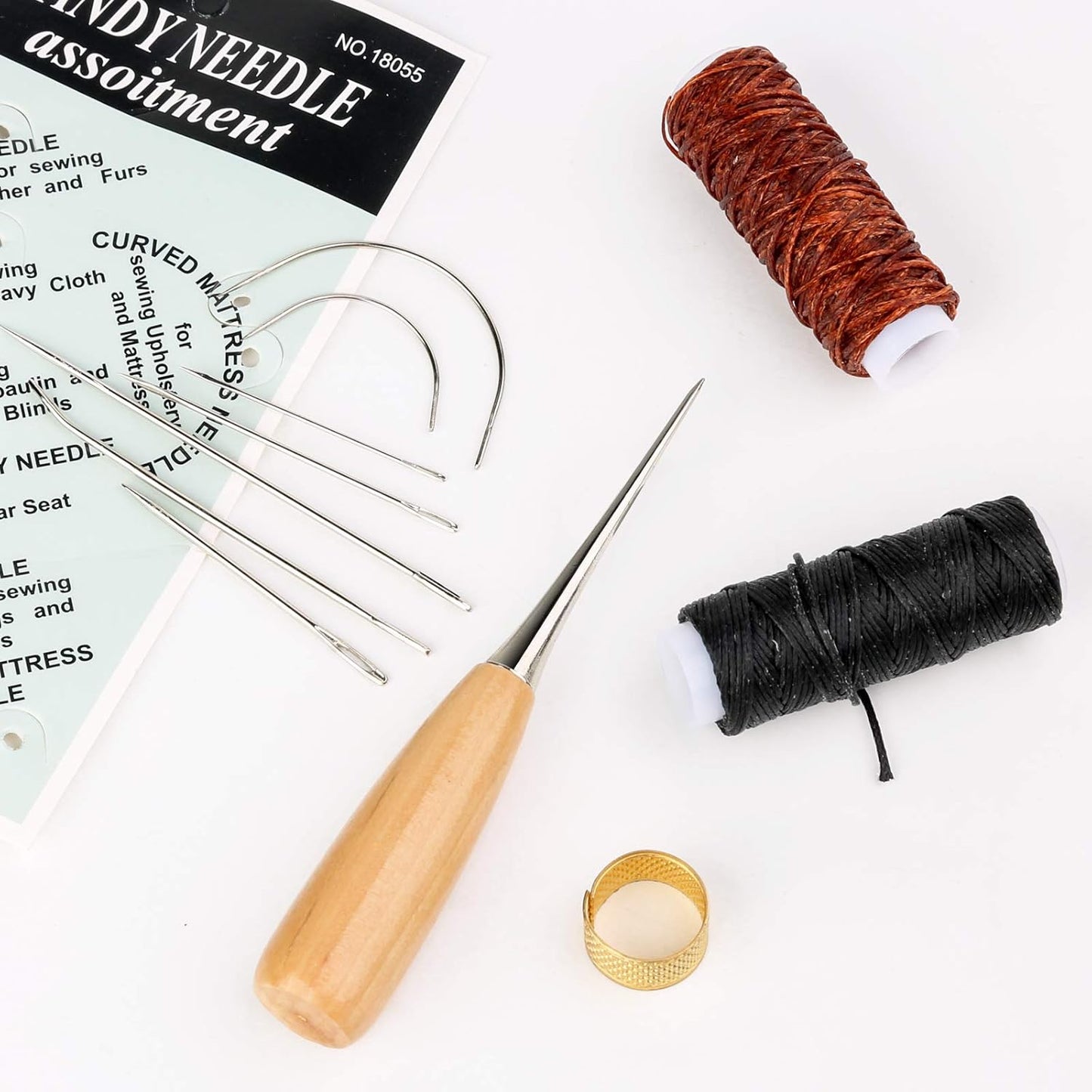 Leather Repair Kit, 11 Pcs, Sewing Tools, Waxed Thread, and Needles for Fabric Sewing, Upholstery Tools