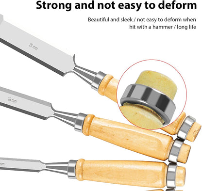 Wood chisel set with ergonomic handle, high hardness - woodworking tools for precise carving and furniture making
