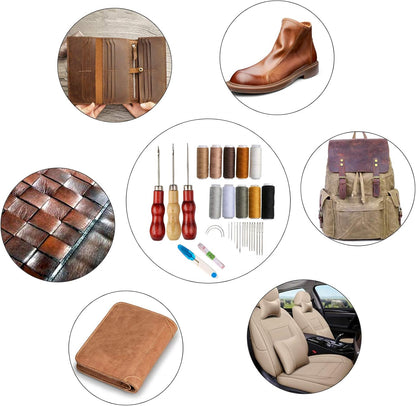 32 pcs leather sewing tools, DIY tool, waxed thread, leather repair tools set for sewing leather, upholstery, carpets