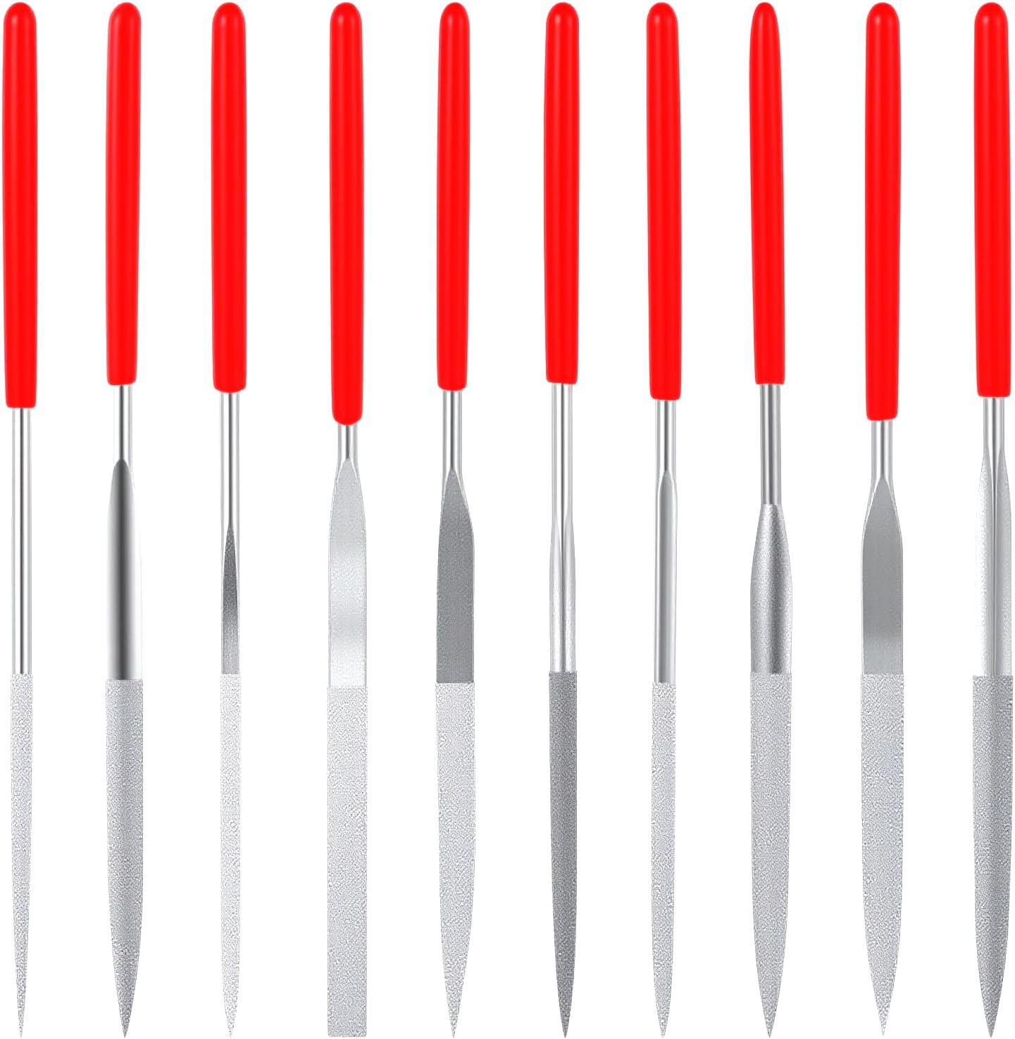 Set of mini diamond files, 10 pieces, 3 mm x 140 mm, small diamond files, mini metal files, tools for precise metalworking