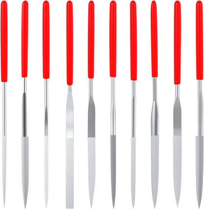 Set of mini diamond files, 10 pieces, 3 mm x 140 mm, small diamond files, mini metal files, tools for precise metalworking