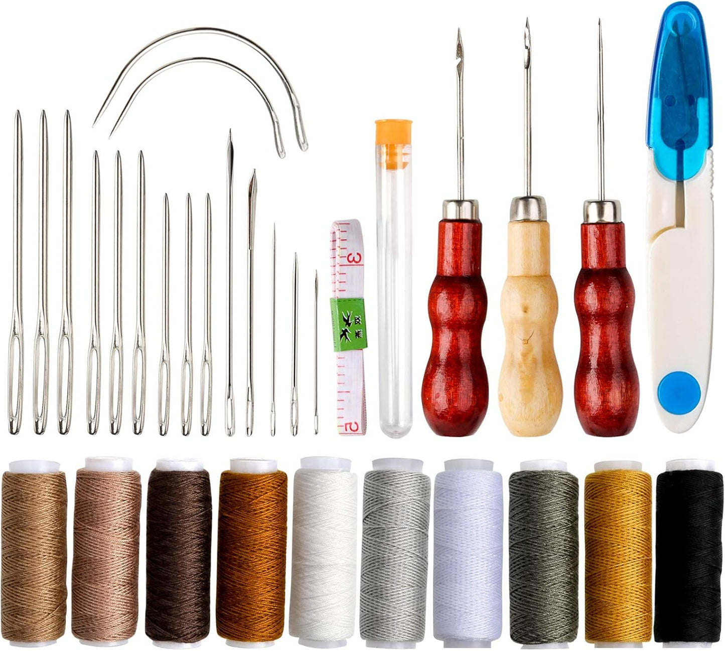 32 pcs leather sewing tools, DIY tool, waxed thread, leather repair tools set for sewing leather, upholstery, carpets