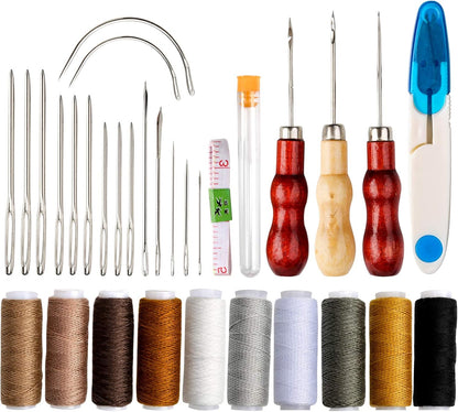 32 pcs leather sewing tools, DIY tool, waxed thread, leather repair tools set for sewing leather, upholstery, carpets