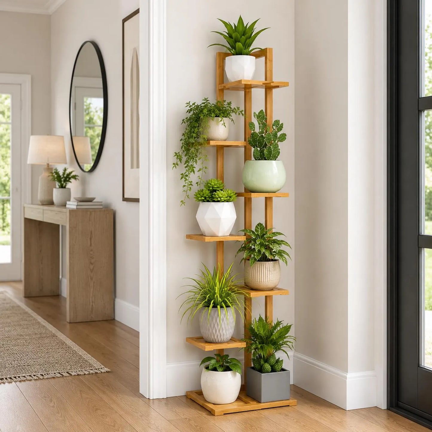 6-Tier Bamboo Plant Stand, Indoor Outdoor Flower Pot Rack, Planter Shelf, Wood Corner Flower Pot Holder, Garden Balcony Patio Home Decor Storage