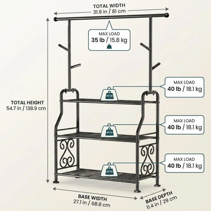 3-Tier Tall Metal Plant Stand Indoor Outdoor | Durable Plant Shelf with 5 Hooks | Large Pot Holder for Balcony Garden Patio