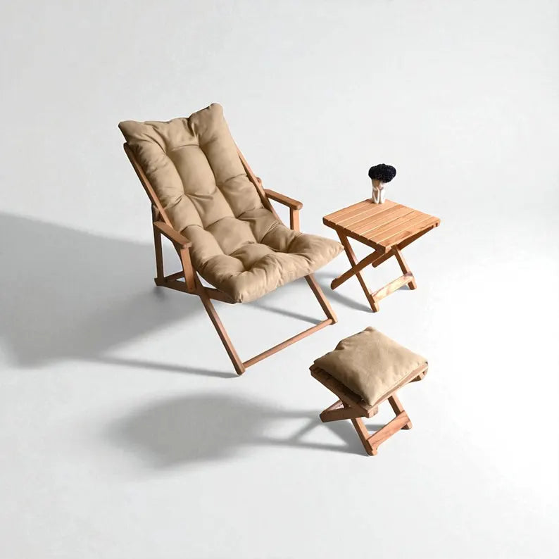 Outdoor Wooden Lounger Set with Cushions | Folding Garden Chairs and Table | Garden Chair for Balcony, Terrace or Yard, Wooden Chair.