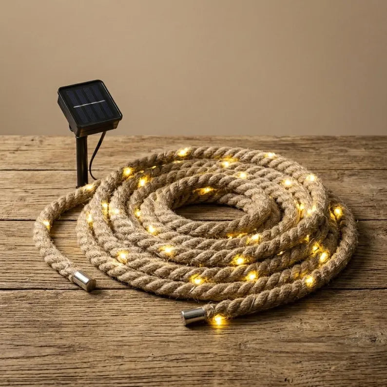 Retro Solar Rope Light 7M 50LED Outdoor Fairy Lights, Hemp Rope Garden Decoration, Garden Lighting for Patio and Camping