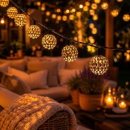 Solar LED Moroccan String Lights, Waterproof Garden, Outdoor, Wedding, Halloween, Party, Accent 50 30 20 LED Ball