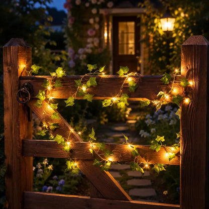 Green Fairy Lights Solar Powered Outdoor Decoration 50LED 100LED Artificial Ivy Leaves Garden Accent Wedding Ornament Indoor and Outdoor