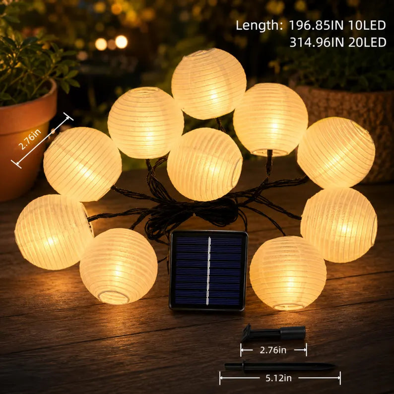 Solar Lantern String Lights Outdoor, Warm White LED Garden Lights, Waterproof Garden Garland, Japanese Lantern Lights, Garden Decorations