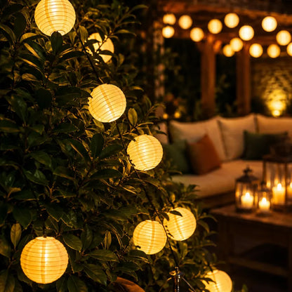 Solar Lantern String Lights Outdoor, Warm White LED Garden Lights, Waterproof Garden Garland, Japanese Lantern Lights, Garden Decorations