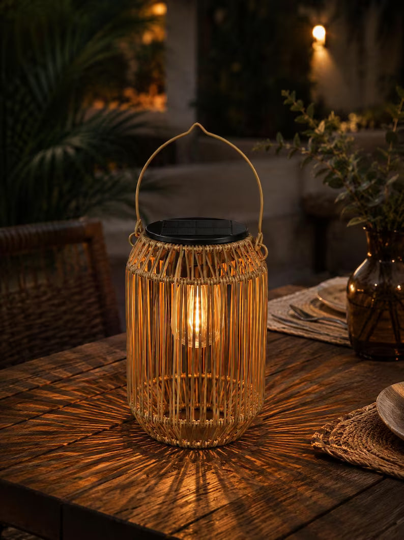 Set of Solar Rattan Lanterns – Boho Outdoor Hanging Lights for Garden, Patio and Balcony