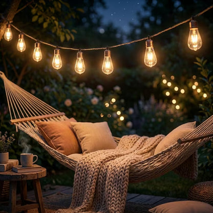 Outdoor Solar String Lights, Hemp Rope Edison Lights, Waterproof Patio Lights, Garden Fairy Lights, Pergola Decorations, Garden Lighting