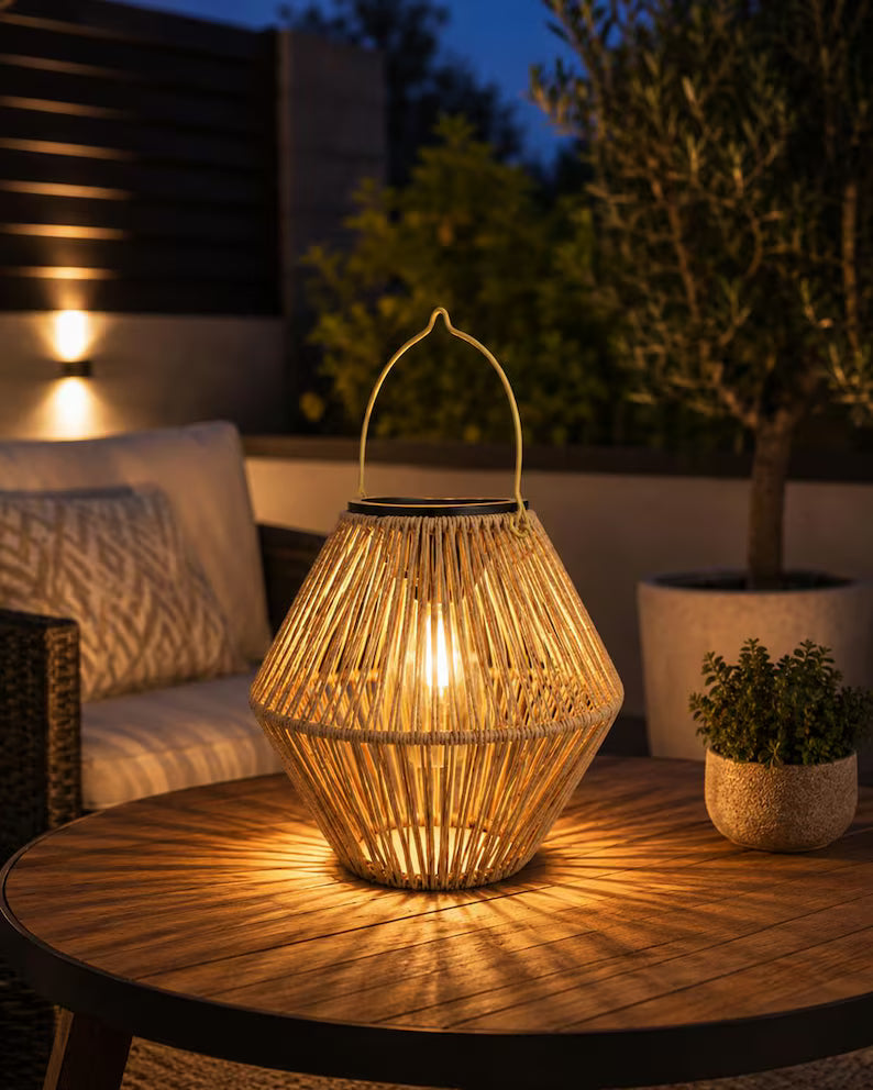 Set of Solar Rattan Lanterns – Boho Outdoor Hanging Lights for Garden, Patio and Balcony