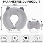 Coussin de voyage à mémoire de forme chat gris