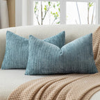 Lot de 2 housses de coussin en chenille bleu clair 30 x 50 cm