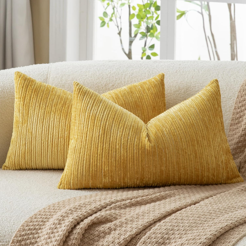 Lot de 2 housses de coussin en chenille jaune 30 x 50 cm