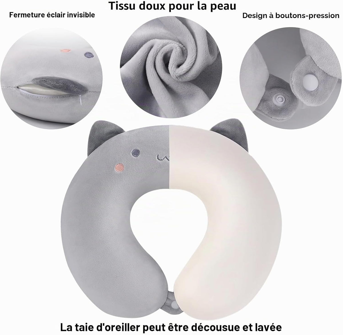 Coussin de voyage à mémoire de forme chat gris