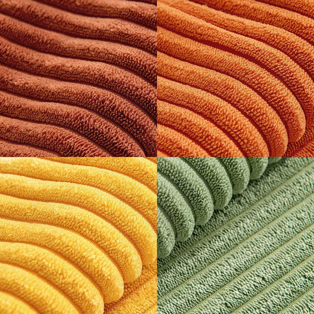 Lot de 4 housses de coussin en velours côtelé orange et vert 40 x 40 cm
