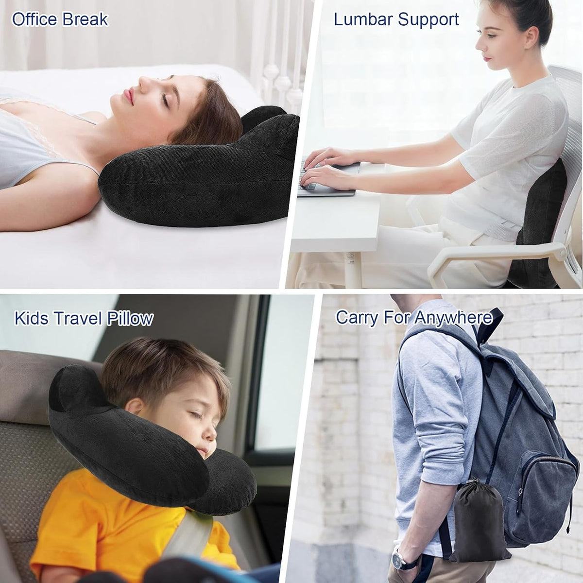 Coussin cervical gonflable compact noir pour voyage
