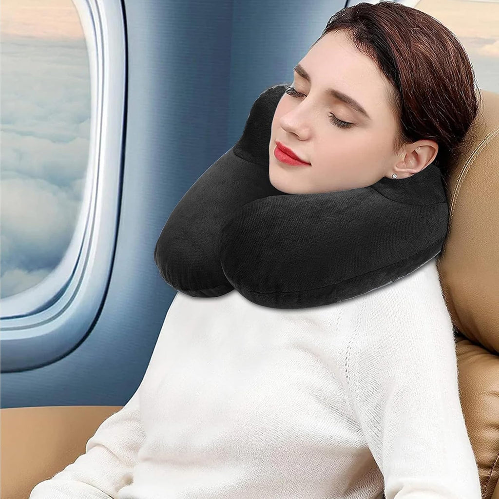 Coussin cervical gonflable compact noir pour voyage