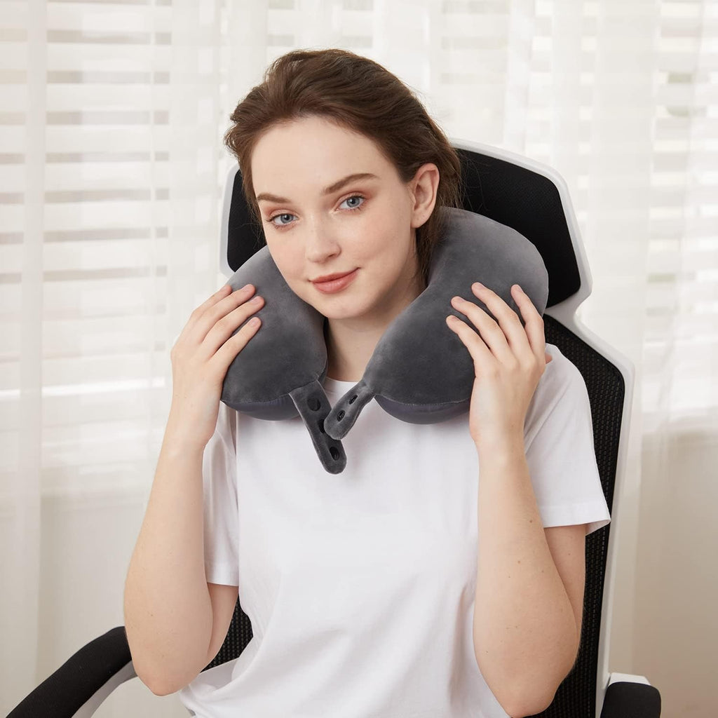 Coussin cervical de voyage réglable double face gris