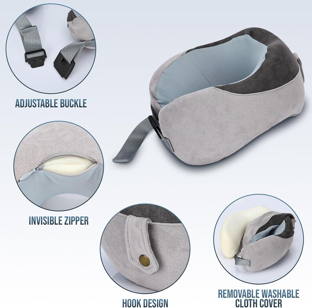 Coussin de voyage réglable à mémoire de forme en soie glacée gris