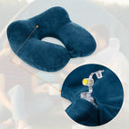 Coussin cervical gonflable compact en velours bleu