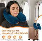 Coussin cervical gonflable compact en velours bleu