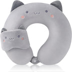 Coussin de voyage à mémoire de forme chat gris